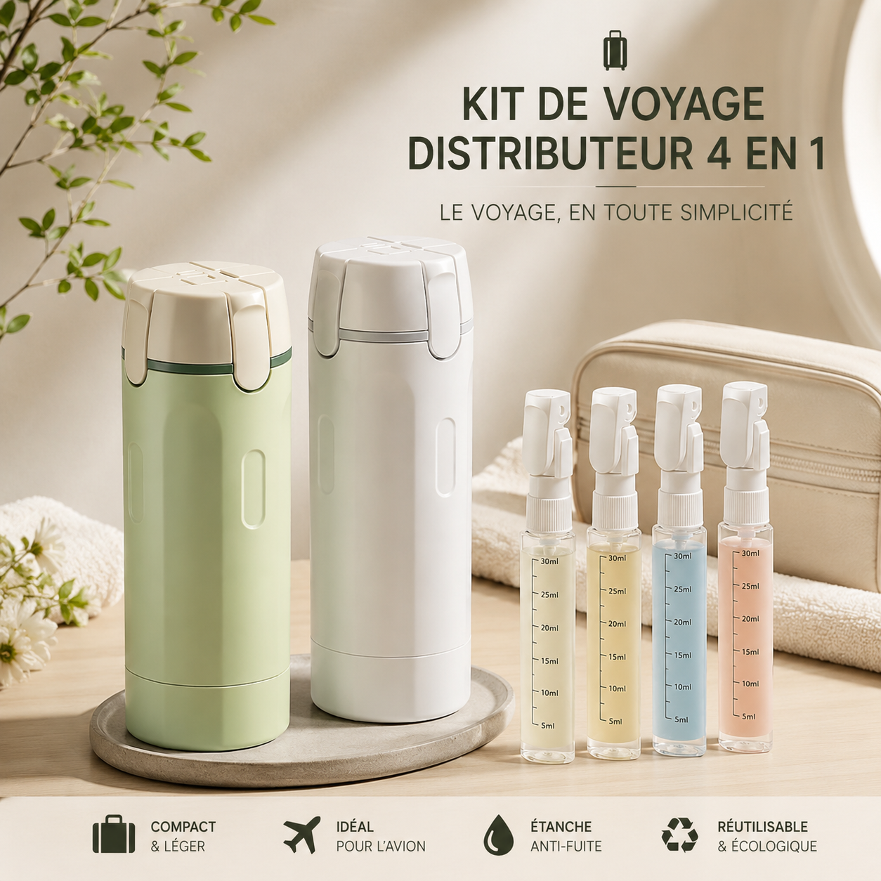 Kit de voyage - Distributeur portable 4 en 1